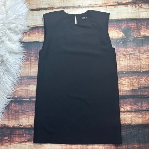 RELISTED  Zara Black Shoulder Pad Tank Dress Sleeveless Loose Dress - Picture 2 of 8